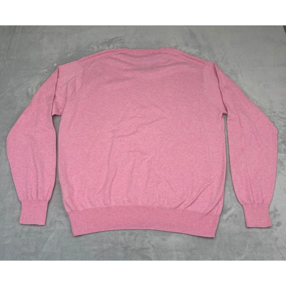 Peter Millar Mens V-Neck Sweater Cotton Cashmere Blend Pink Large Luxury Golf